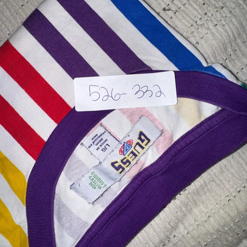 Guess x J Balvin Colores Striped T-Shirt Mens Large Multi Color Embroidered Logo - Picture 8 of 8